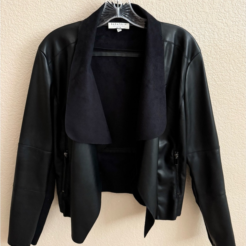Bagatelle Black Leather Jacket with Suede Accents